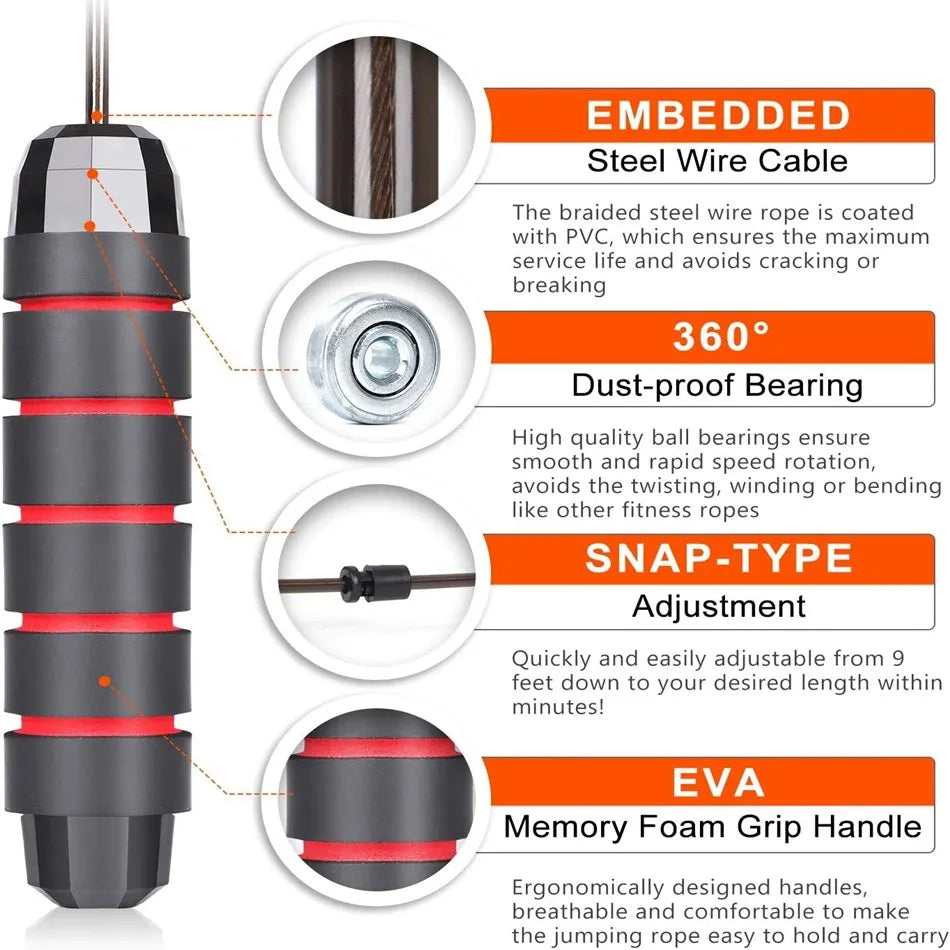 Muay Thai Elite Jump Rope – Braided Steel Wire, Adjustable Length, Dust-Proof Bearings, Memory Foam Grips