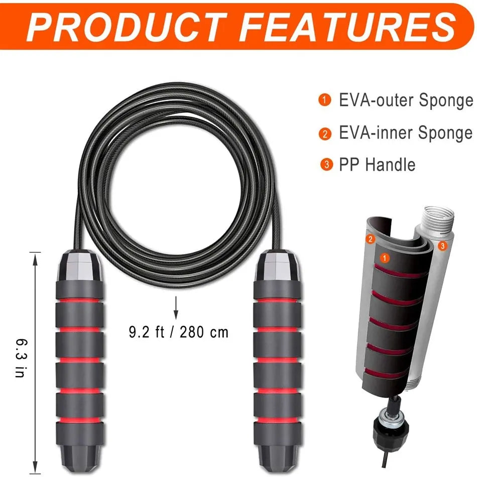 Muay Thai Elite Jump Rope – Braided Steel Wire, Adjustable Length, Dust-Proof Bearings, Memory Foam Grips